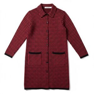 Karen Lessly Vintage Houndstooth Knit Cardigan — Button Front — Red & Black